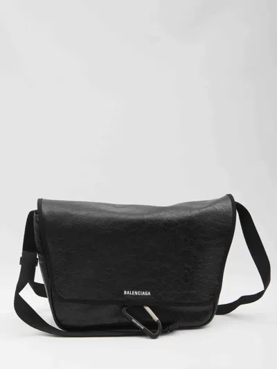 Balenciaga Explorer Leather Messenger Bag In Black