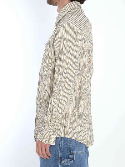 Bottega Veneta Striped Pattern Crinkled Cotton Shirt