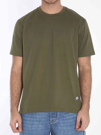 Bottega Veneta Green Crewneck T-shirt With Mushroom Embroidery On The Front In Cotton Man In Green