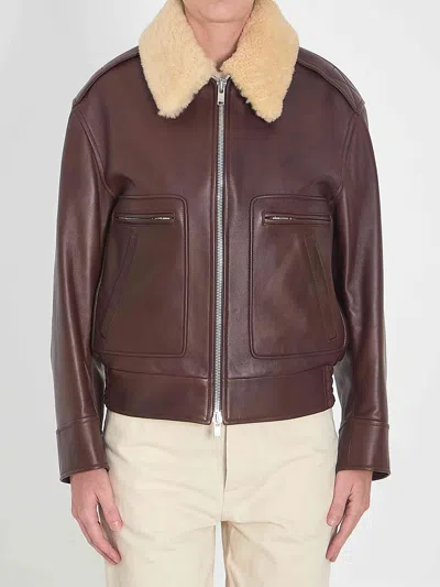 Bottega Veneta Brown Shearling Coat With Removable Fur Collar And Front Zip Closure In Leather Woman In Brown