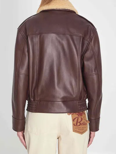 Bottega Veneta Brown Shearling Coat With Removable Fur Collar And Front Zip Closure In Leather Woman In Brown