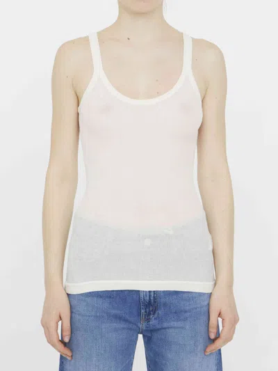 Bottega Veneta Ribbed Cotton Sleeveless Slim Fit Top In White