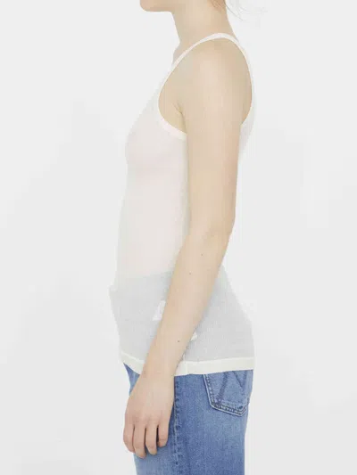 Bottega Veneta Ribbed Cotton Sleeveless Slim Fit Top In White