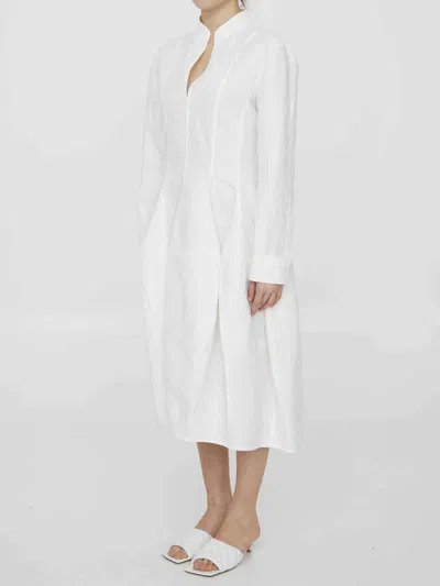 Bottega Veneta Linen And Viscose Dress With Buttoned Sleeves In Yellow