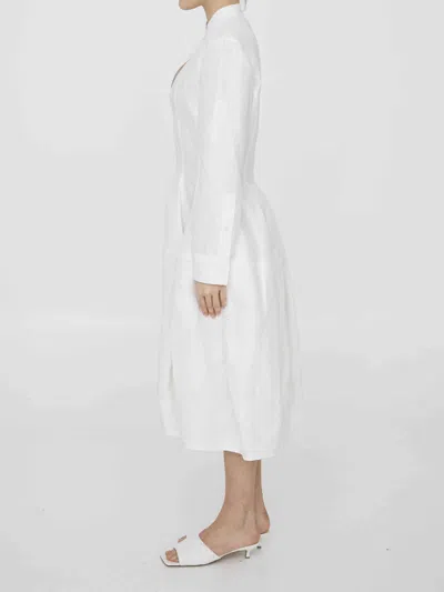 Bottega Veneta Linen And Viscose Dress With Buttoned Sleeves In Yellow