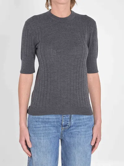 Bottega Veneta Womens Anthracite Ribbed Round-neck Wool Top