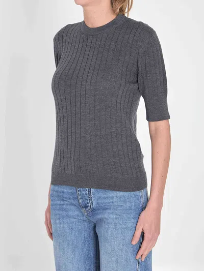 Bottega Veneta Womens Anthracite Ribbed Round-neck Wool Top