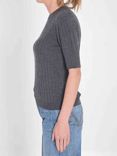 Bottega Veneta Womens Anthracite Ribbed Round-neck Wool Top