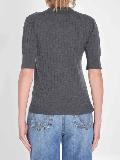 Bottega Veneta Womens Anthracite Ribbed Round-neck Wool Top