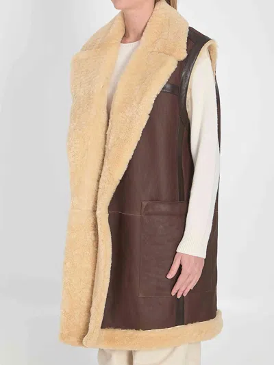 Bottega Veneta Shearling Long Vest In Brown