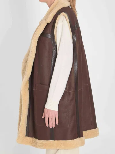 Bottega Veneta Shearling Long Vest In Brown