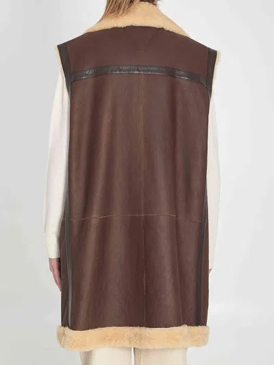 Bottega Veneta Shearling Long Vest In Brown