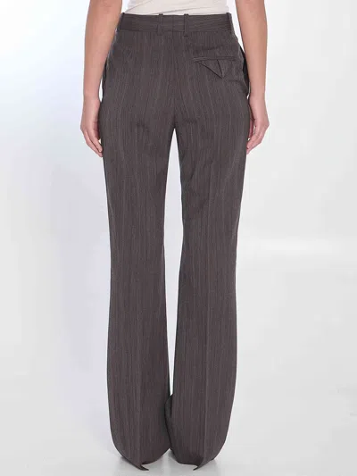 Bottega Veneta Wool Trousers With Thin Stripes In Brown