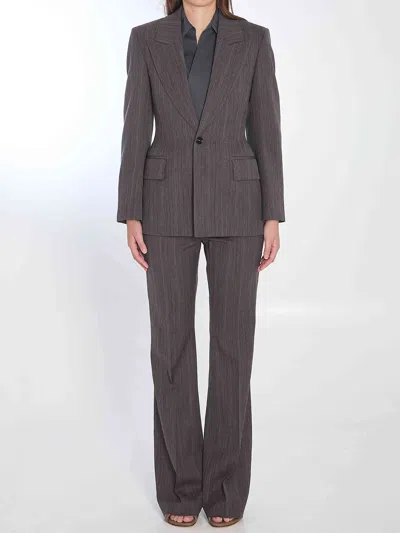 Bottega Veneta Wool Trousers With Thin Stripes In Brown