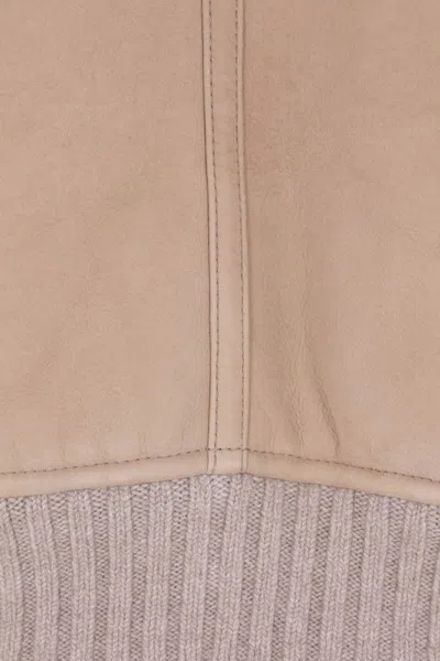 Brunello Cucinelli Bomber Jacket With Shearling Collar And Ribbed Finish In Brown