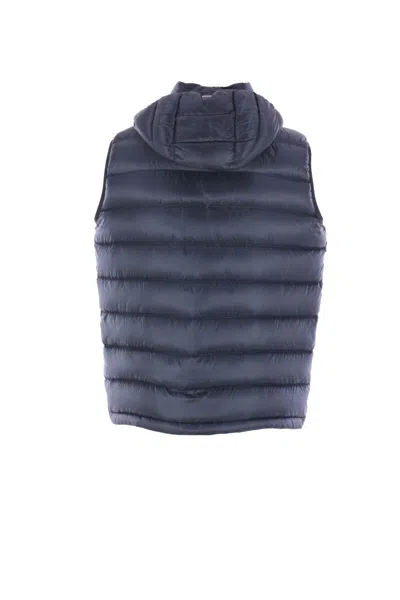 Herno Quilted Hooded Sleeveless Vest Pockets In Blue