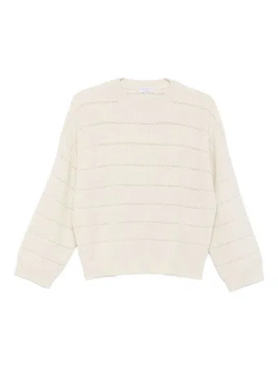 Brunello Cucinelli Women Ivory Diamond Cashmere And Wool Sweater In Neutral