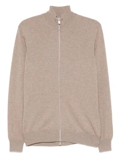 Brunello Cucinelli Zipper Cardigan High Collar In Neutral