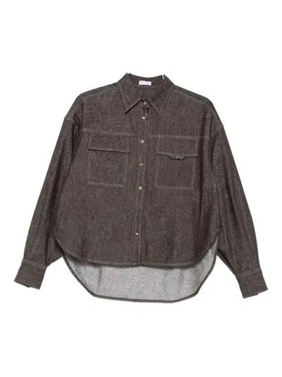 Brunello Cucinelli Double-pocket Denim Shirt In Brown