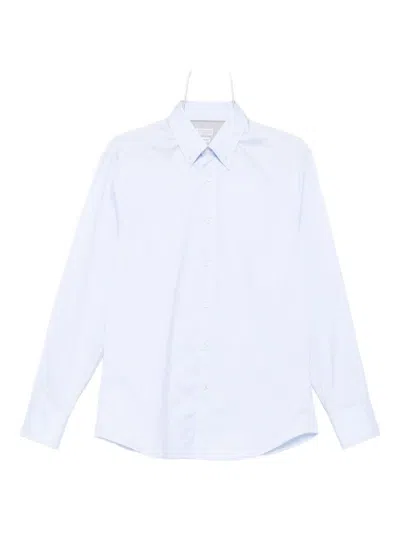 Brunello Cucinelli Cotton Shirt With Button-down Collar And Curved Hem In White