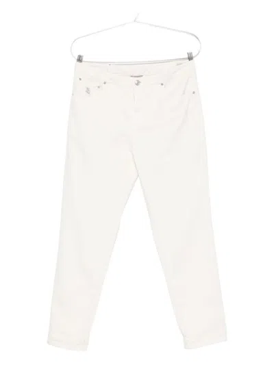 Brunello Cucinelli Cotton Trousers With Belt Loops And Rolled Cuffs In White