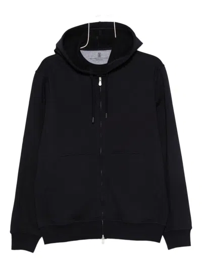 Brunello Cucinelli Men Cotton Zipped Hoodie In Black