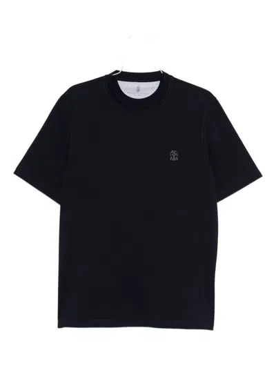 Brunello Cucinelli Cotton Jersey Crew Neck T-shirt With Logo Clothing In Black