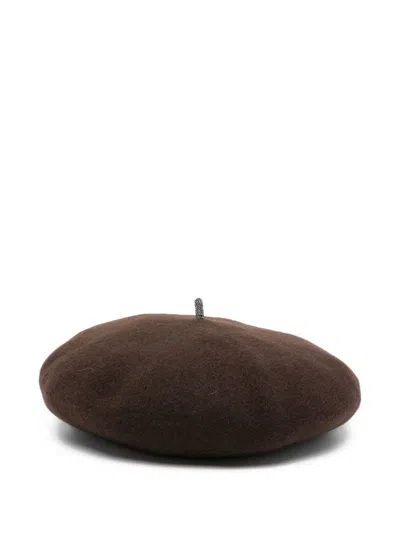Brunello Cucinelli Round Wool Basque Hat With Top Loop In Brown