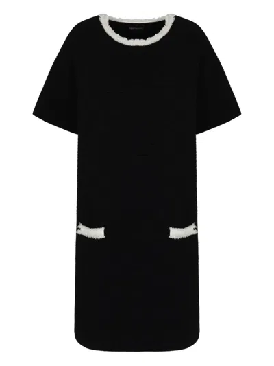 Emporio Armani Fringe-trim Ottoman Shift Dress In Black