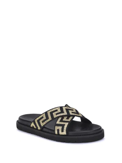 Versace Greca Sandals In Black