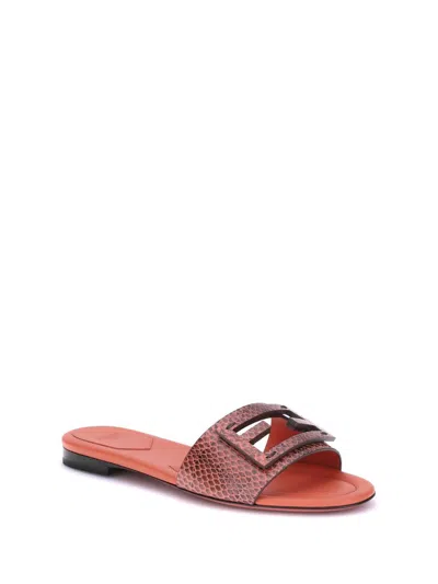 Fendi Leather Flat Sole Slides With Metal Embellishment