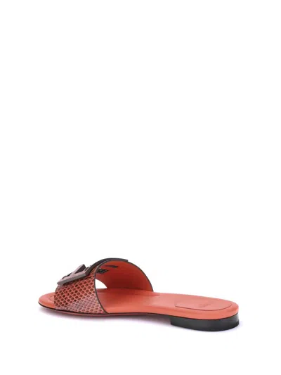 Fendi Leather Flat Sole Slides With Metal Embellishment