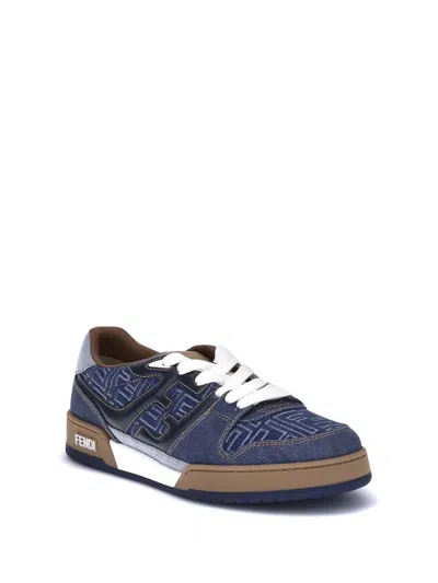 Fendi Match Denim Ff Embossed Sneakers Blue In Blue