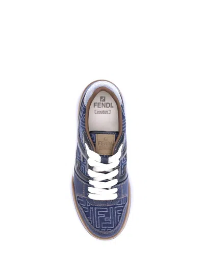 Fendi Match Denim Ff Embossed Sneakers Blue In Blue