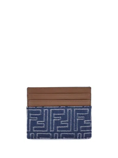 Fendi Denim Card Holder In Blue
