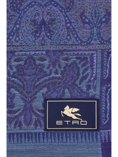 Etro Men Jacquard Wool And Silk Scarf In Blue