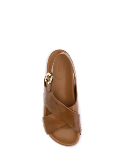 Chloé Calfskin Strappy Sandals Gold Studs