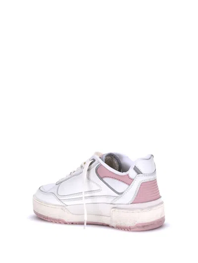 Golden Goose Forty2 Distressed Finish Leather And Fabric Sneakers With Pink Star