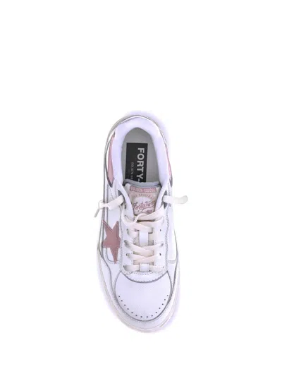 Golden Goose Forty2 Distressed Finish Leather And Fabric Sneakers With Pink Star