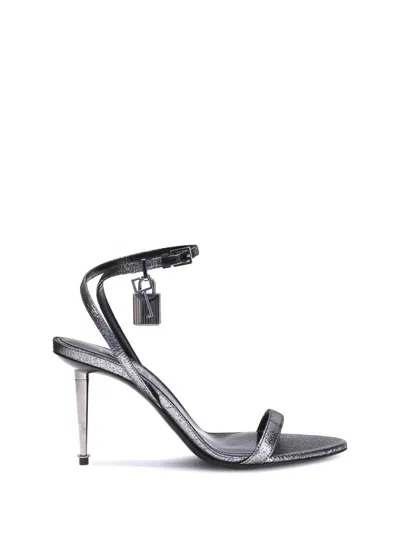 Tom Ford Metallic Sandals With High Stiletto Heel And Padlock Detail On The Ankle In Leather Woman