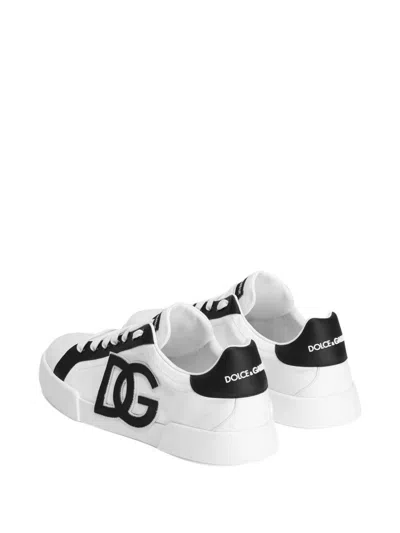 Dolce & Gabbana Portofino Light Strobel Sneakers In Canvas And Calfskin In White