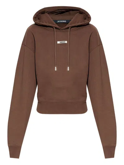 Jacquemus Drawstring Hood Gros-grain Hoodie In Brown