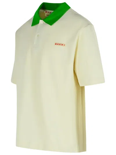 Marni Cotton Blend Polo Shirt With Contrasting Collar In Neutral