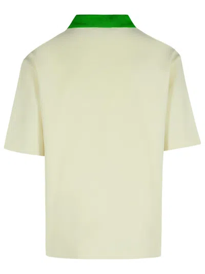 Marni Cotton Blend Polo Shirt With Contrasting Collar In Neutral
