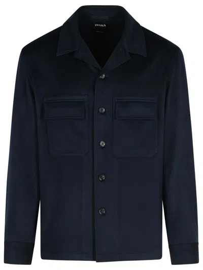 Zegna Oasi Night Blue Cashmere Shirt In Blue