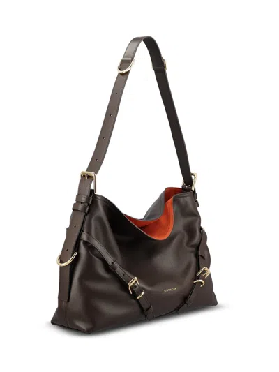 Givenchy Medium Voyou Calfskin Shoulder Bag With Buckle Fastening In Brown