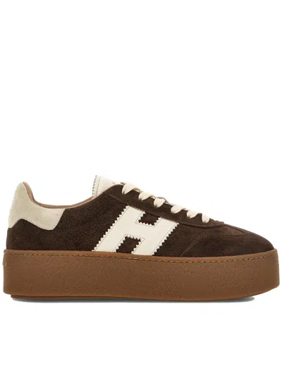 Hogan Suede Platform Sole Sneakers In Brown