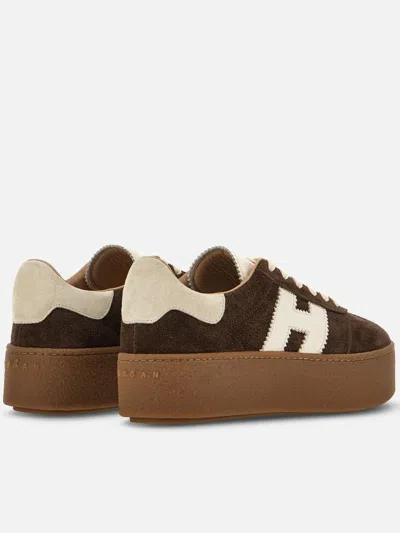 Hogan Suede Platform Sole Sneakers In Brown