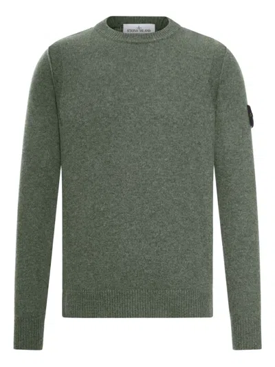 Stone Island Wool Crewneck Sweater In Green