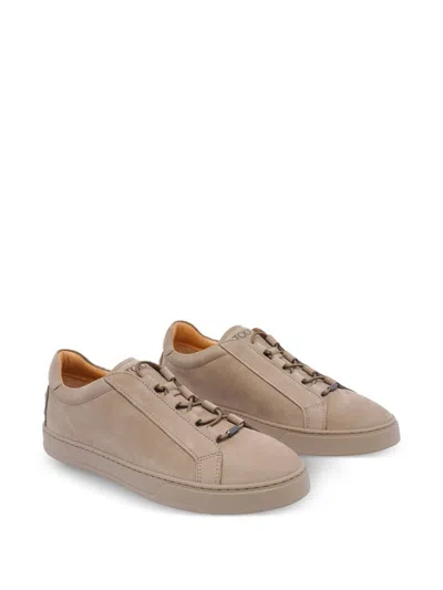 Tod's Round Toe Low-top Rubber Sole Sneakers In Brown